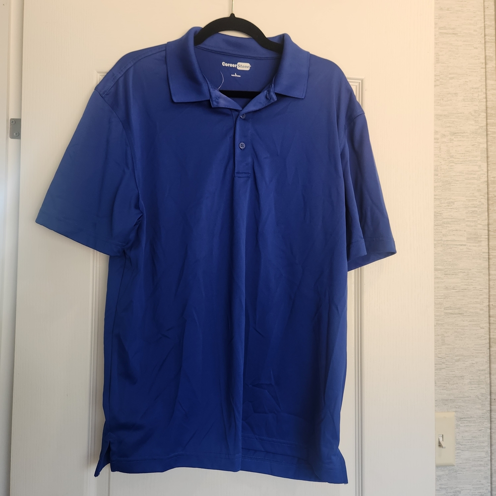Cornerstone Blue Polo Shirt Size L Euc